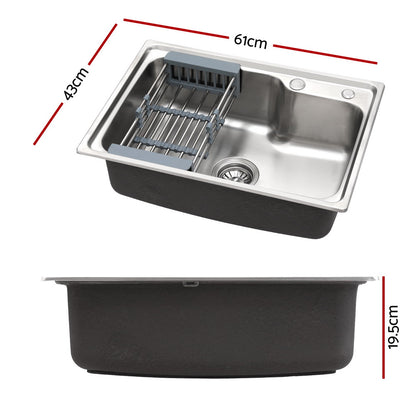 Cefito Kitchen Sink 61X43CM Stainless Steel Basin Single Bowl Silver Drain Basket