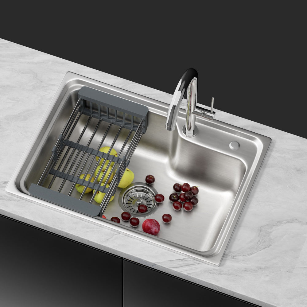 Cefito Kitchen Sink 61X43CM Stainless Steel Basin Single Bowl Silver Drain Basket