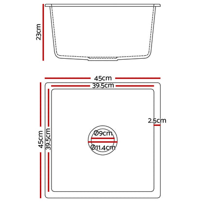 Cefito Stone Kitchen Sink 450X450MM Granite Under/Topmount Basin Bowl Laundry Black