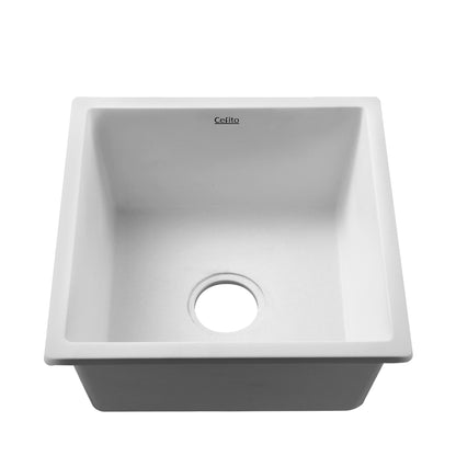 Cefito Stone Kitchen Sink 450X450MM Granite Under/Topmount Basin Bowl Laundry White