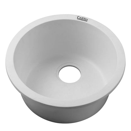 Cefito Stone Kitchen Sink Round 430MM Granite Under/Topmount Basin Bowl Laundry White