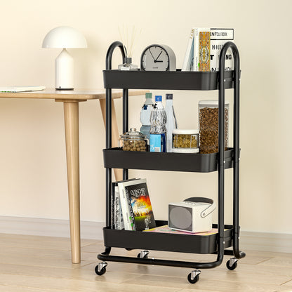 Artiss Storage Trolley Kitchen Cart 3 Tiers Rack Shelf Organiser Wheels Black