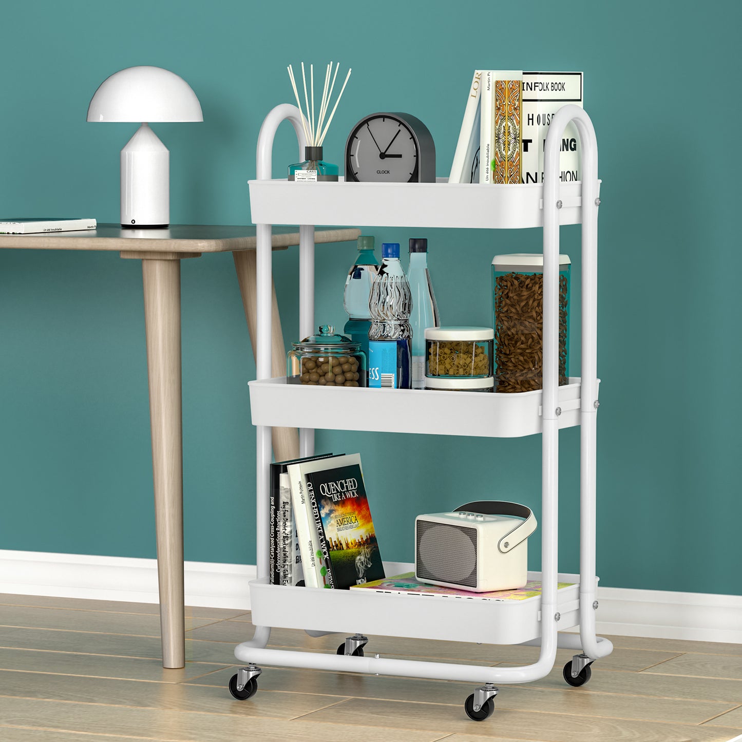 Artiss Storage Trolley Kitchen Cart 3 Tiers Rack Shelf Organiser Wheels White