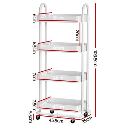 Artiss Storage Trolley Kitchen Cart 4 Tiers White