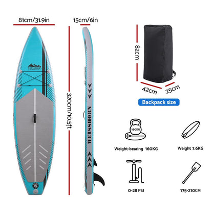 Weisshorn Stand Up Paddle Board 10.5ft Inflatable SUP Surfboard Paddleboard Kayak Surf Green