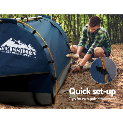 Weisshorn Double Swag Camping Swags Canvas Free Standing Dome Tent Dark Blue 4CM