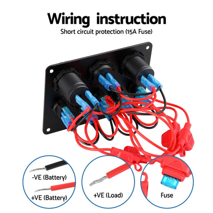 Giantz 5 Gang 12V Switch Panel For Car Boat Marine USB ON-OFF LED Rocker Toggle