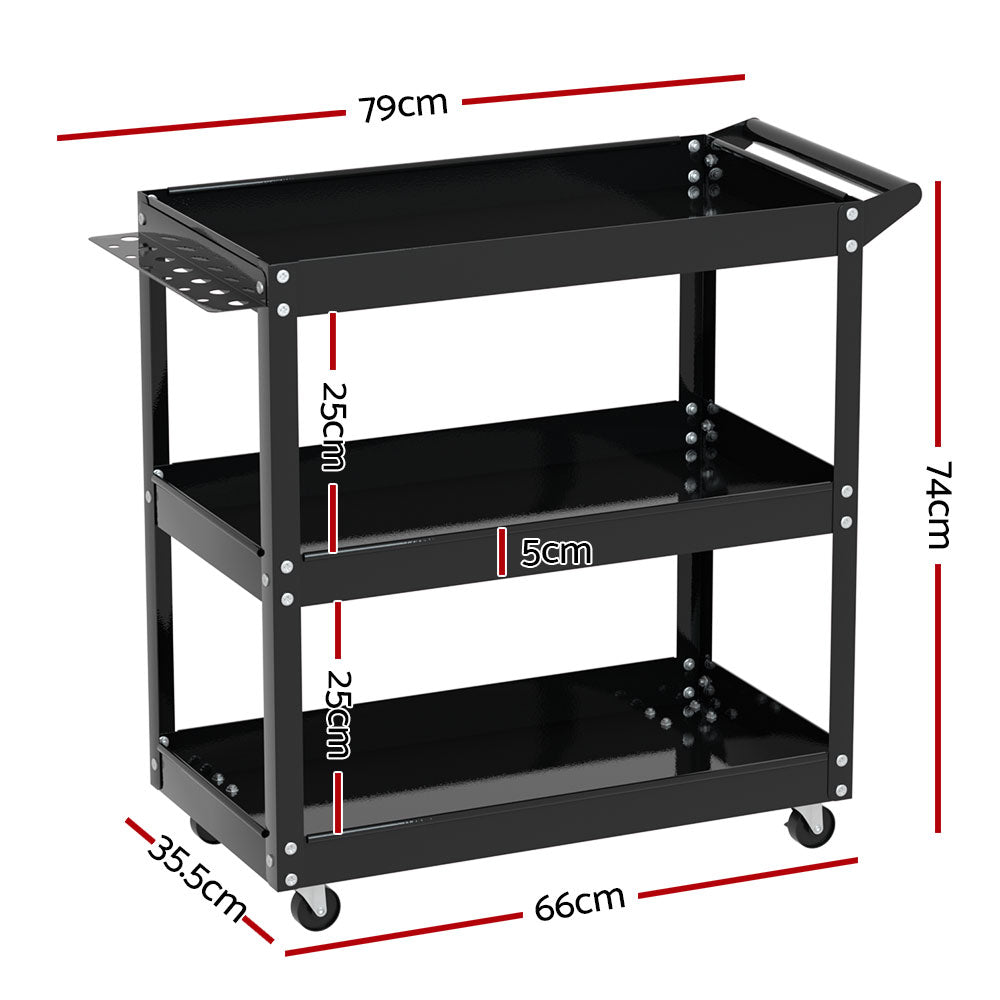 Giantz 3-Tier Tool Cart Trolley Workshop Garage Storage Organizer Black