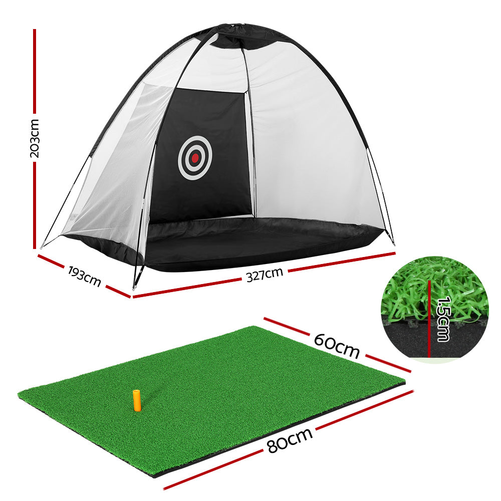 Everfit 3M Golf Practice Net And Training Mat Set Driving Target Black