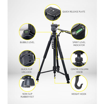 Weifeng Professional Camera Tripod Stand Mount DSLR Travel Adjustable 62-160cm Black