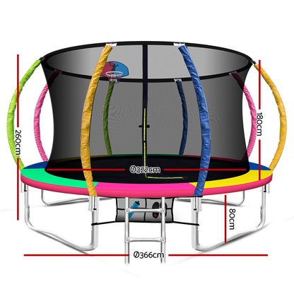 Everfit 12FT Trampoline for Kids w/ Ladder Enclosure Safety Net Rebounder Colors