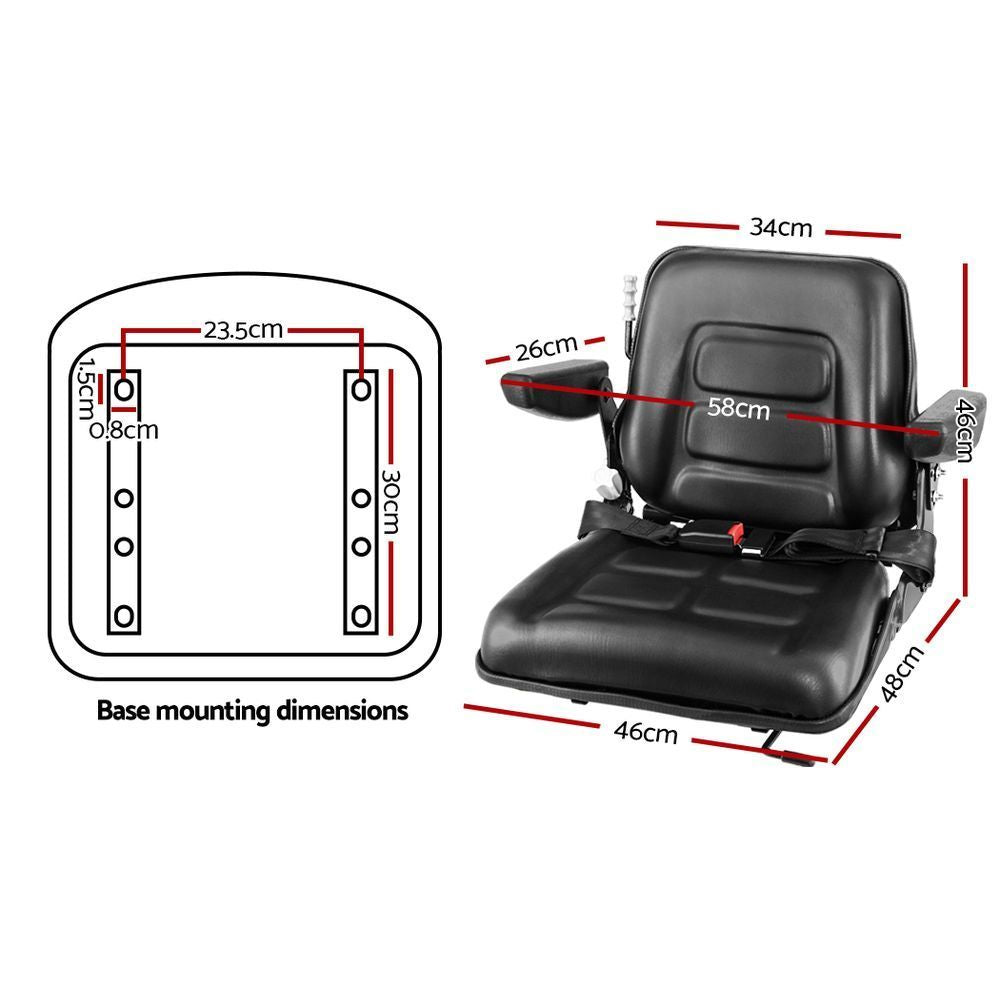 Giantz Tractor Seat Forklift Excavator Universal Suspension Armrest Truck Chair