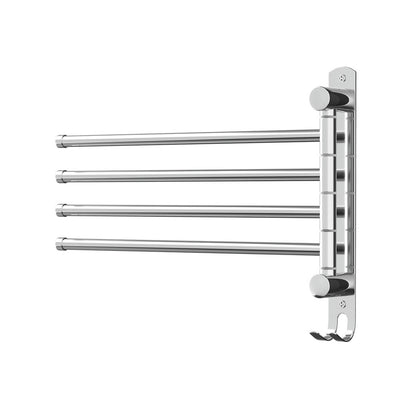 Towel Rail Rack Holder 4 Bars Wall Mounted Stainless Steel Swivel Hanging Hook