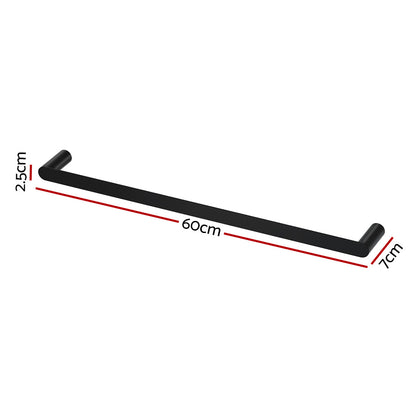 Towel Rail Rack Holder Single 600mm Wall Mounted Stainless Steel Black