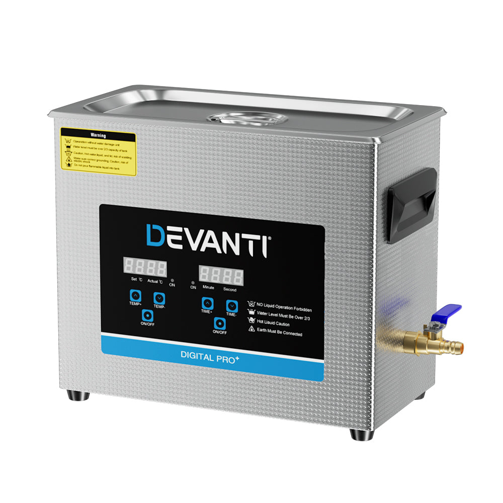 Devanti 6.5L Ultrasonic Cleaner Heater Cleaning Machine Timer Industrial 180W