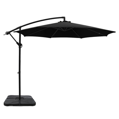 Instahut 3m Umbrella w/Base Outdoor Cantilever Beach Garden Patio Parasol Black