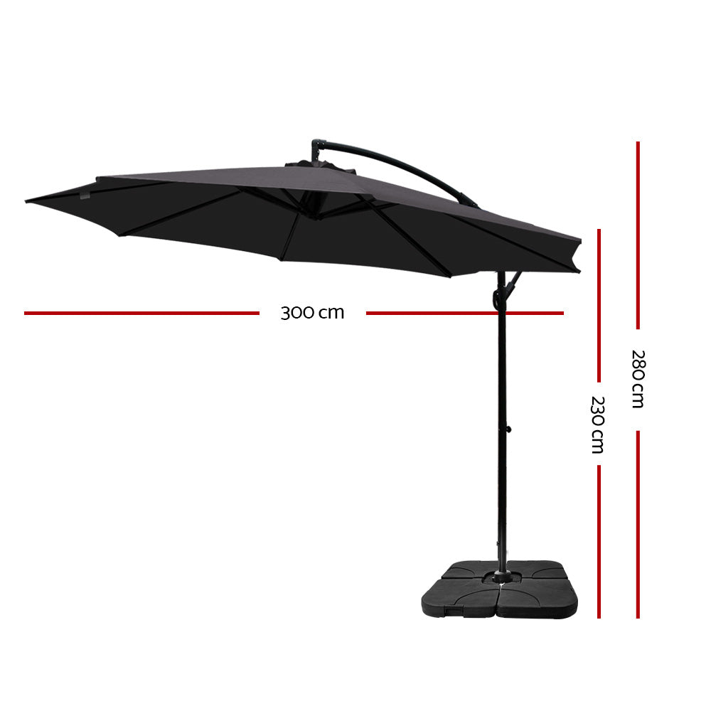 Instahut 3m Umbrella w/Base Outdoor Cantilever Beach Garden Patio Parasol Charcoal