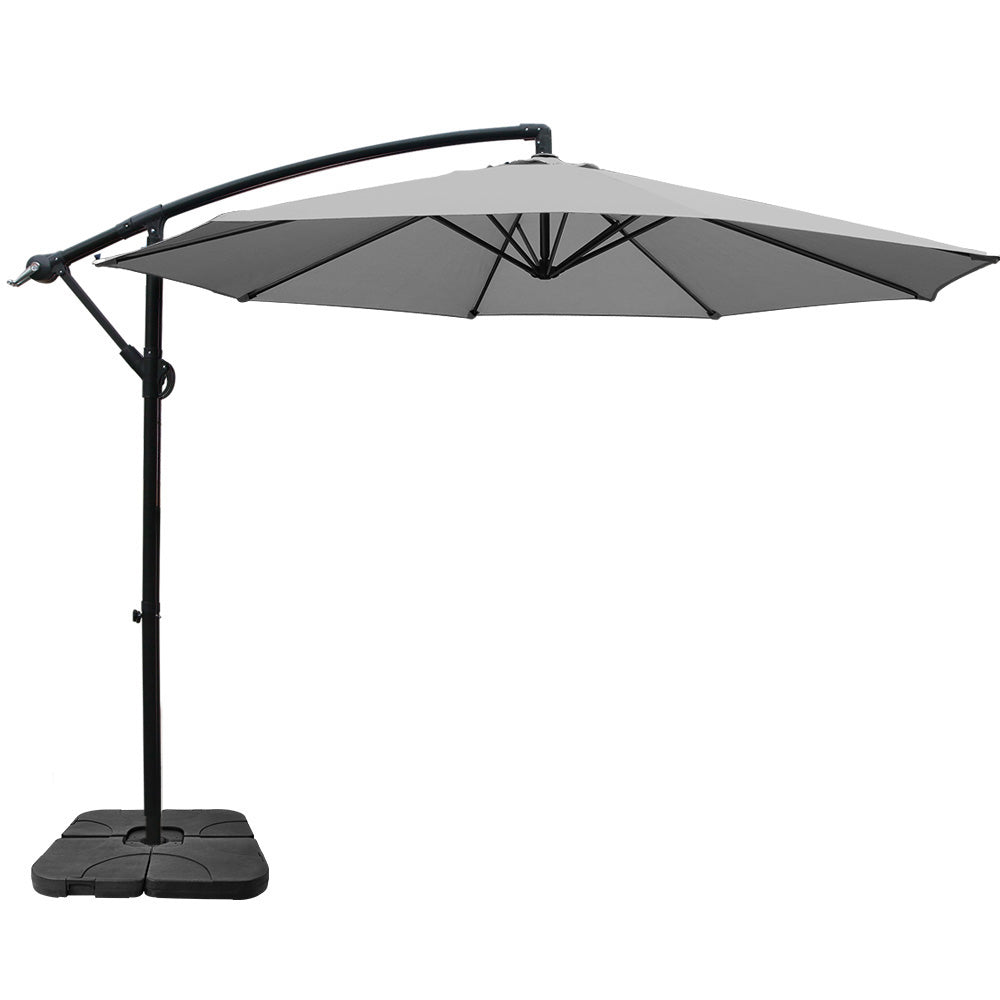 Instahut 3M Umbrella with 50x50cm Base Outdoor Umbrellas Cantilever Sun Stand UV Garden Grey