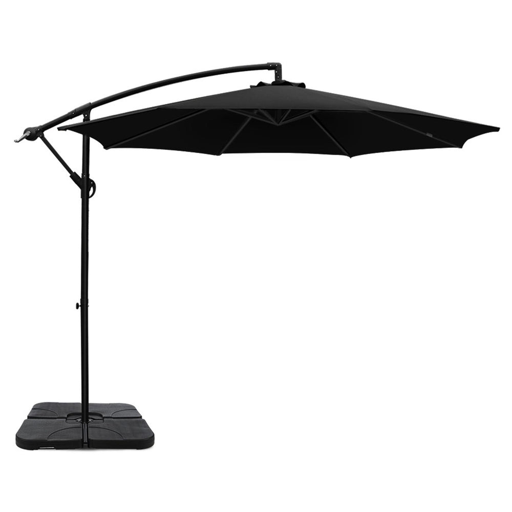 Instahut 3m Umbrella w/Base Outdoor Cantilever Beach Garden Patio Parasol Black