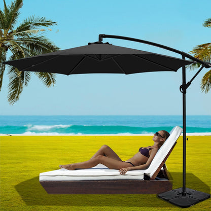 Instahut 3m Umbrella w/Base Outdoor Cantilever Beach Garden Patio Parasol Black