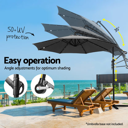 Instahut Outdoor Umbrella 3M Cantilever Beach LED Garden Shade Patio Charcoal