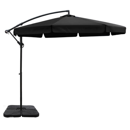 Instahut 3m Outdoor Umbrella w/Base Cantilever Garden Beach Patio Black