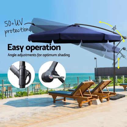 Instahut 3m Outdoor Umbrella w/Base Cantilever Garden Beach Patio Navy