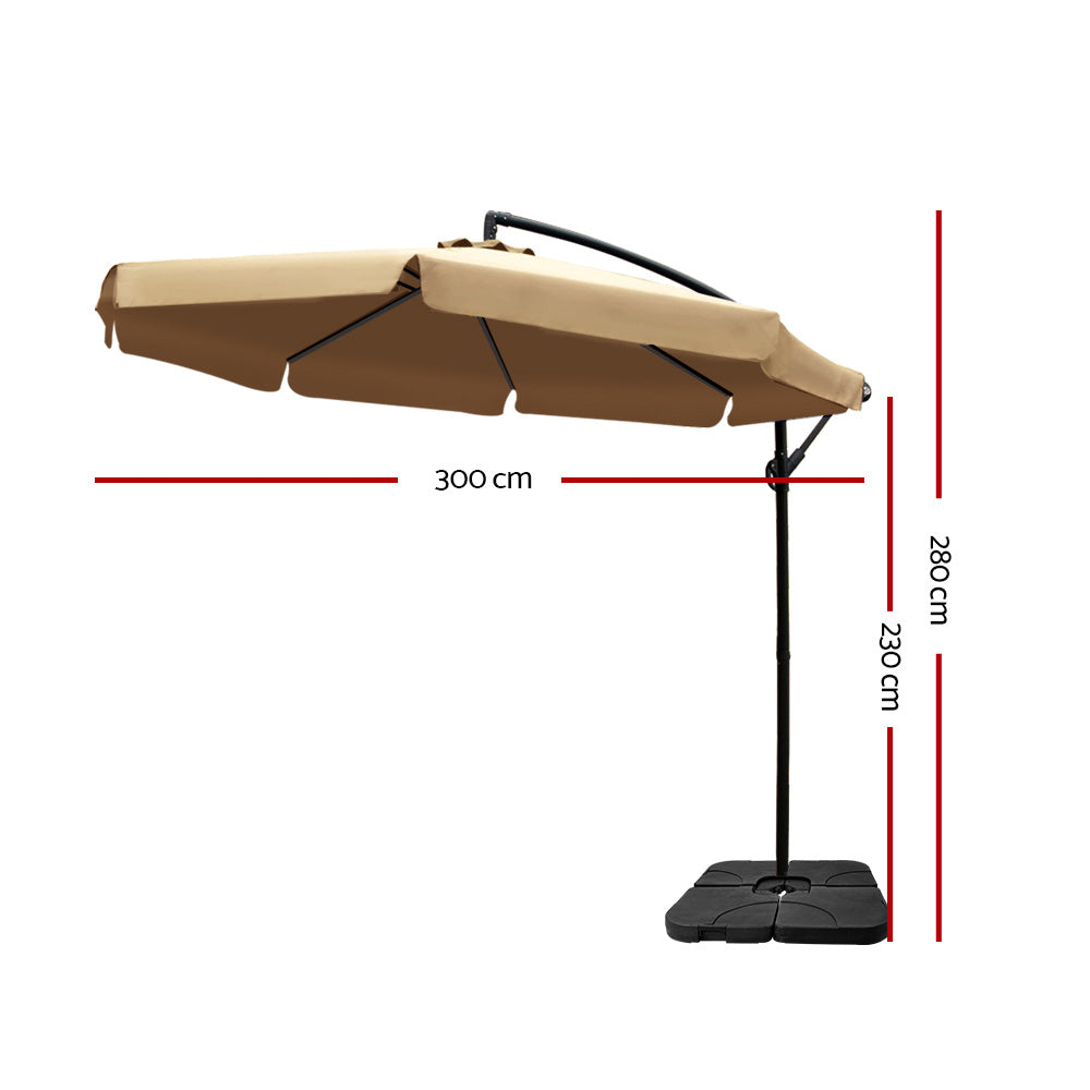 Instahut 3m Outdoor Umbrella w/Base Cantilever Garden Beach Patio Beige