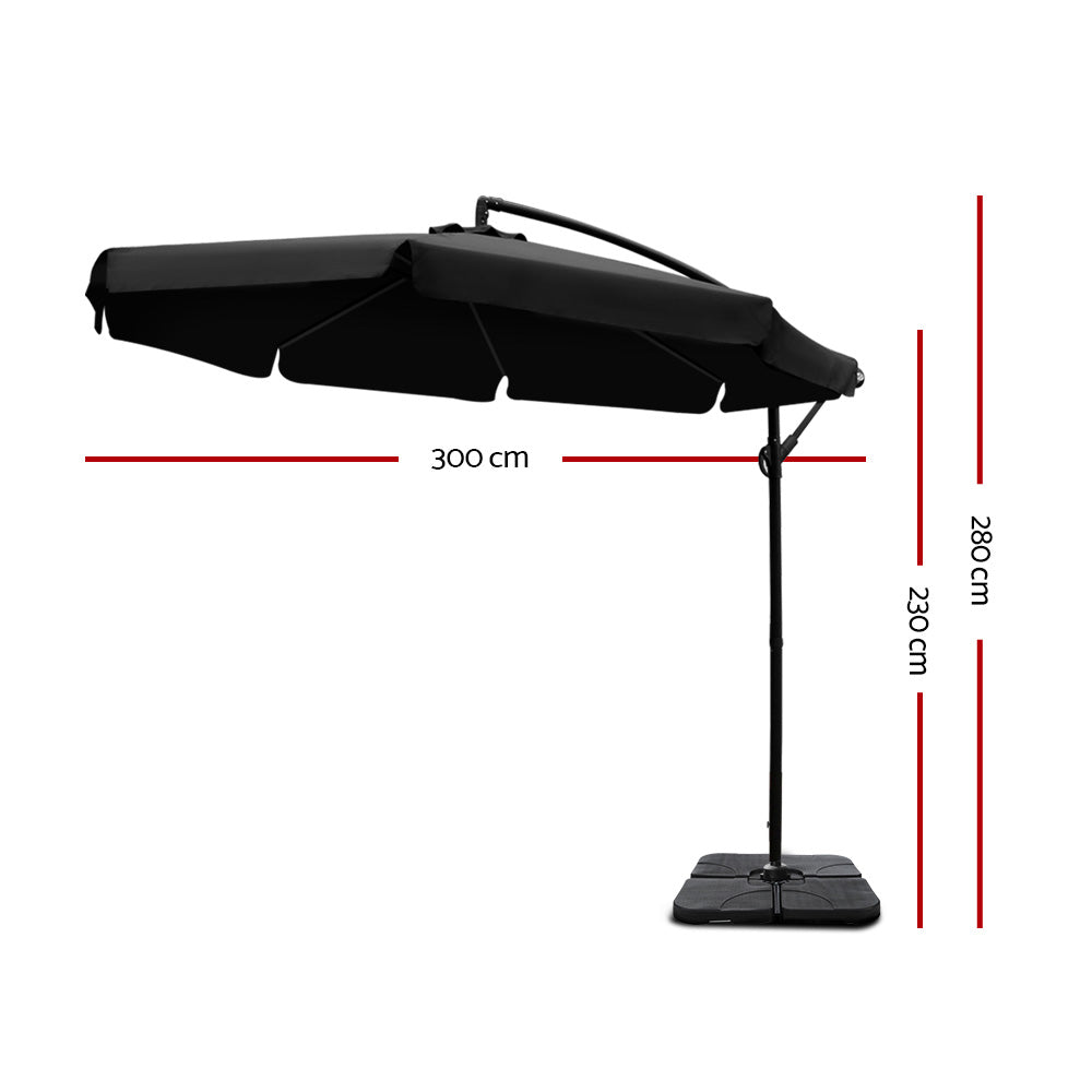 Instahut 3m Outdoor Umbrella w/Base Cantilever Garden Beach Patio Black