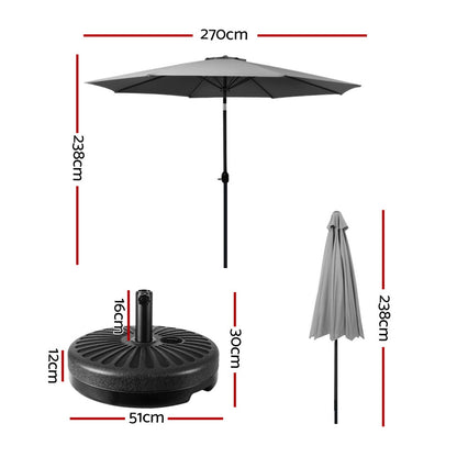 Instahut 2.7m Outdoor Umbrella w/Base Pole Stand Garden Sun Charcoal