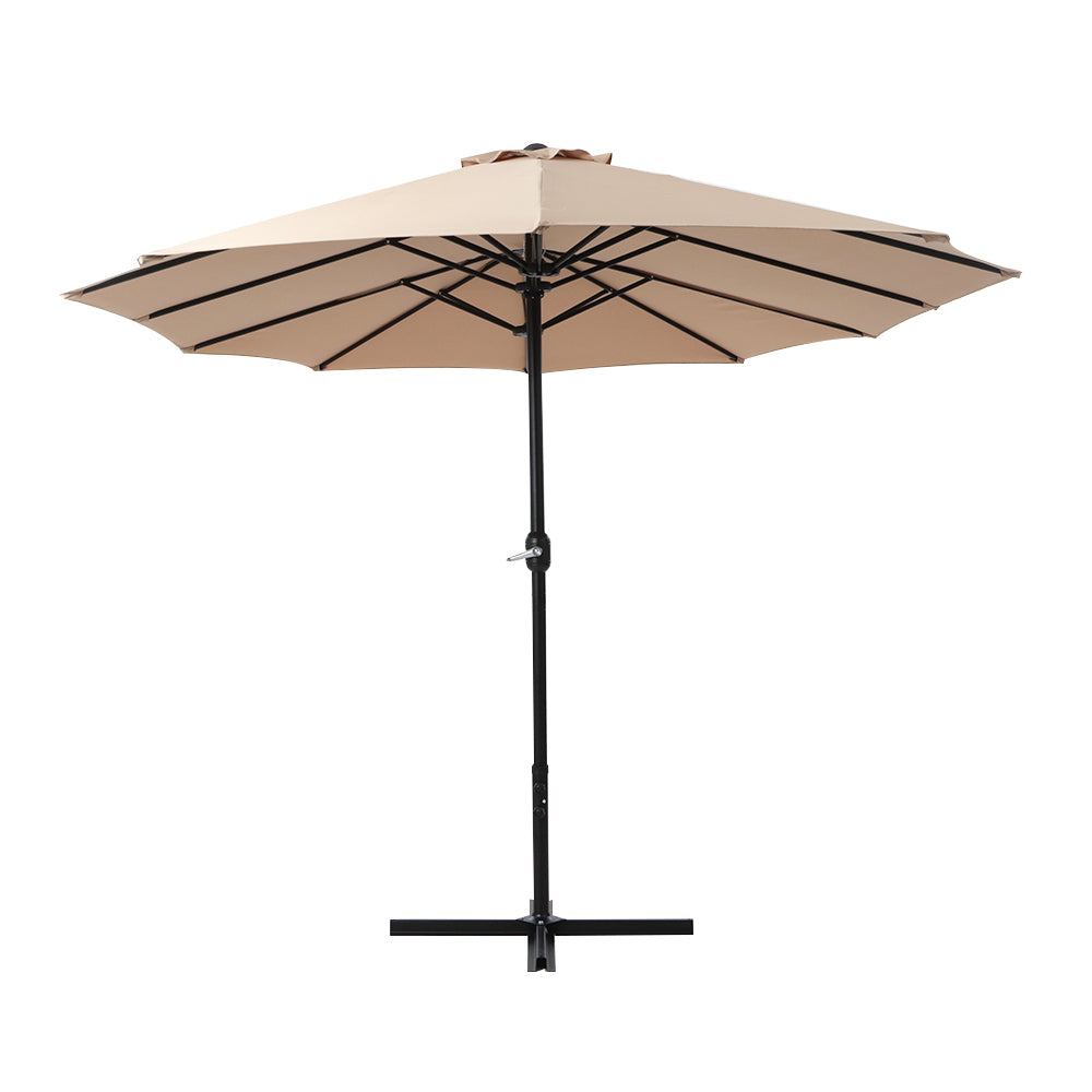 Instahut 4.57m Outdoor Umbrella Beach Pole Garden Tilt Beige