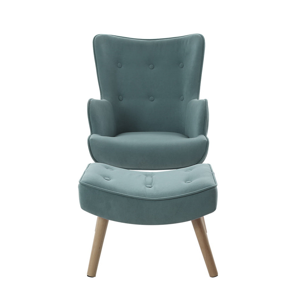 Artiss Armchair Set with Ottoman Blue Lansar