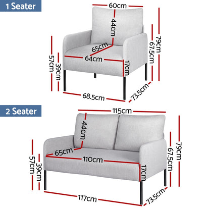 Artiss Armchair 4 Seater Sofa Set Pillow Gery Kane