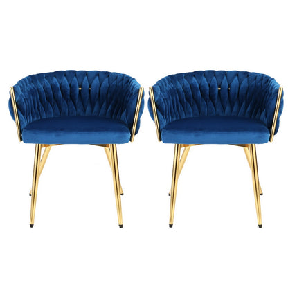 1 Set of 2 Artiss Dining Chairs Velvet Weaving Armchair Blue