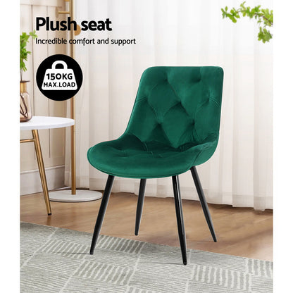 Artiss Dining Chairs Set of 2 Velvet Diamond Tufted Green