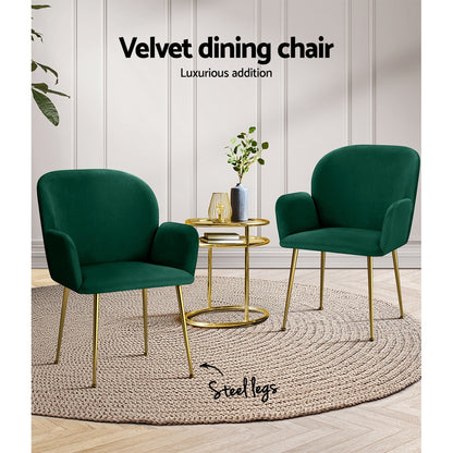 Artiss Dining Chairs Set of 2 Velvet Armchair Green