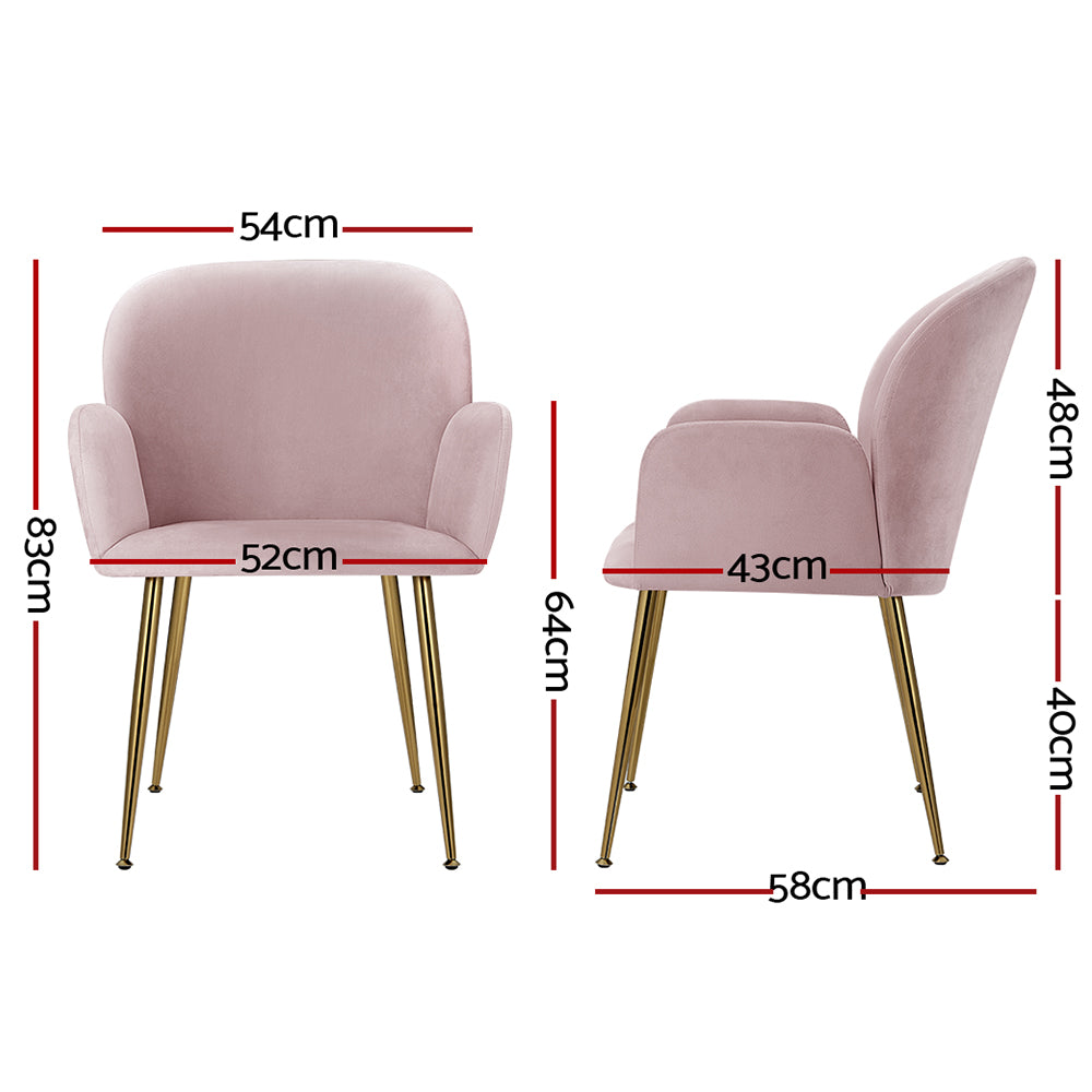 Artiss Dining Chairs Set of 2 Velvet Armchair Pink