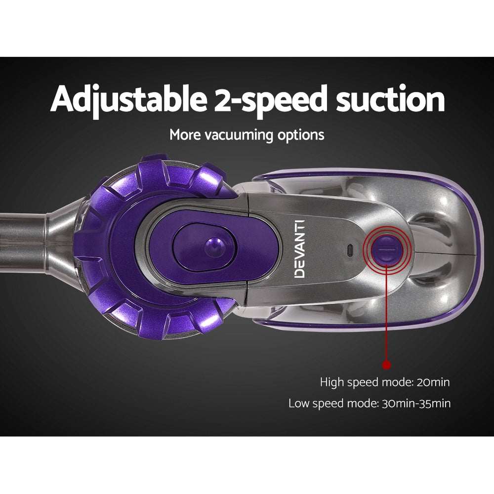 Devanti Stick Vacuum Cleaner Cordless Roller Brush 150W Purple