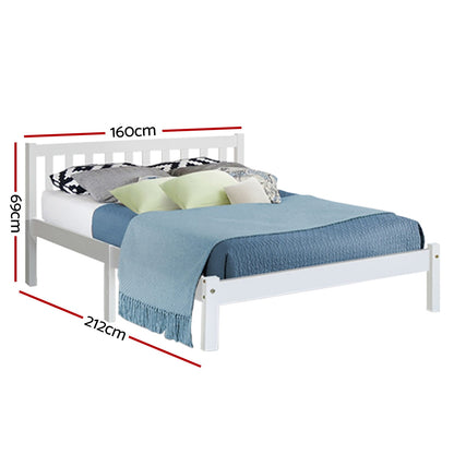 Artiss Bed Frame Queen Size Wooden White SOFIE