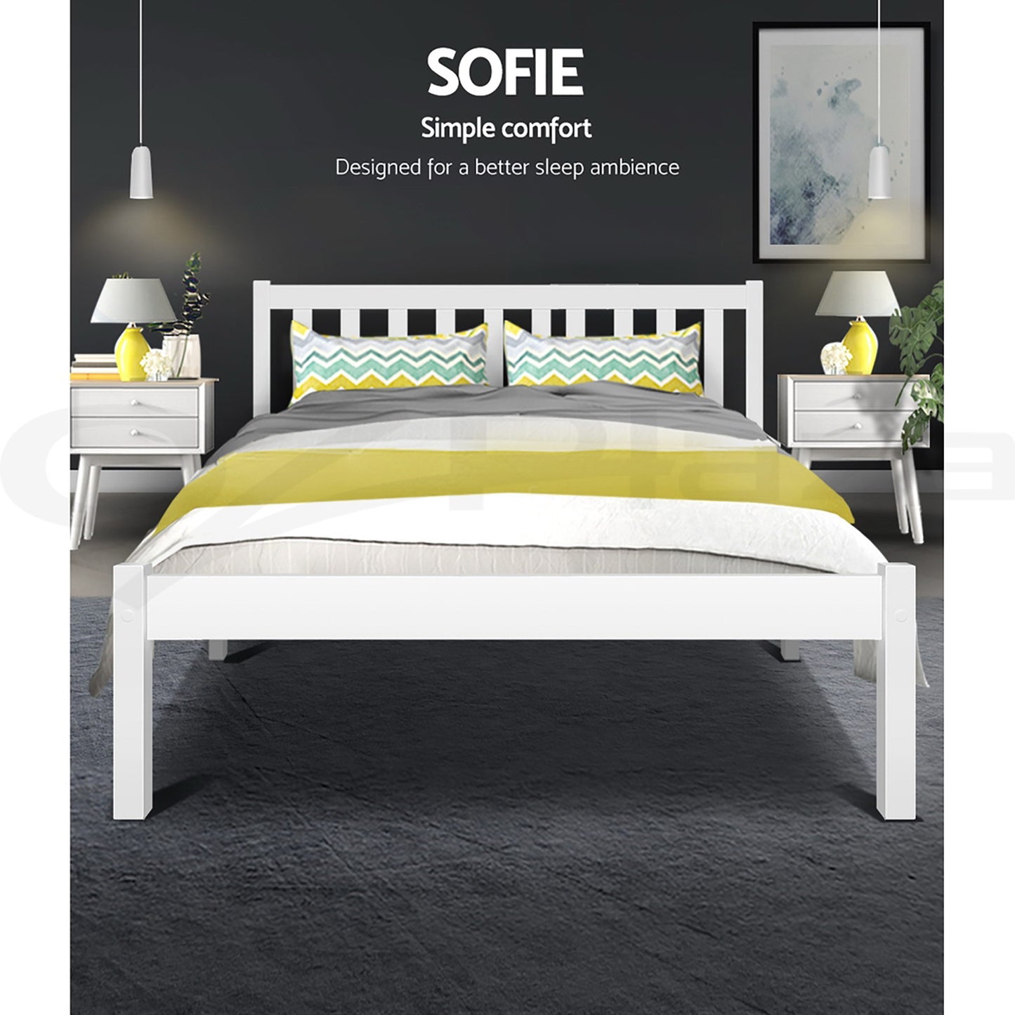 Artiss Bed Frame Queen Size Wooden White SOFIE